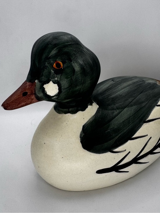 Other - Hand-Painted Duck Decoy Home Accent in Green and Cream